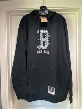 Boston Red Sox Chrome Hoodie XL Black Mitchell & Ness Fleece Sweatshirt New Tag